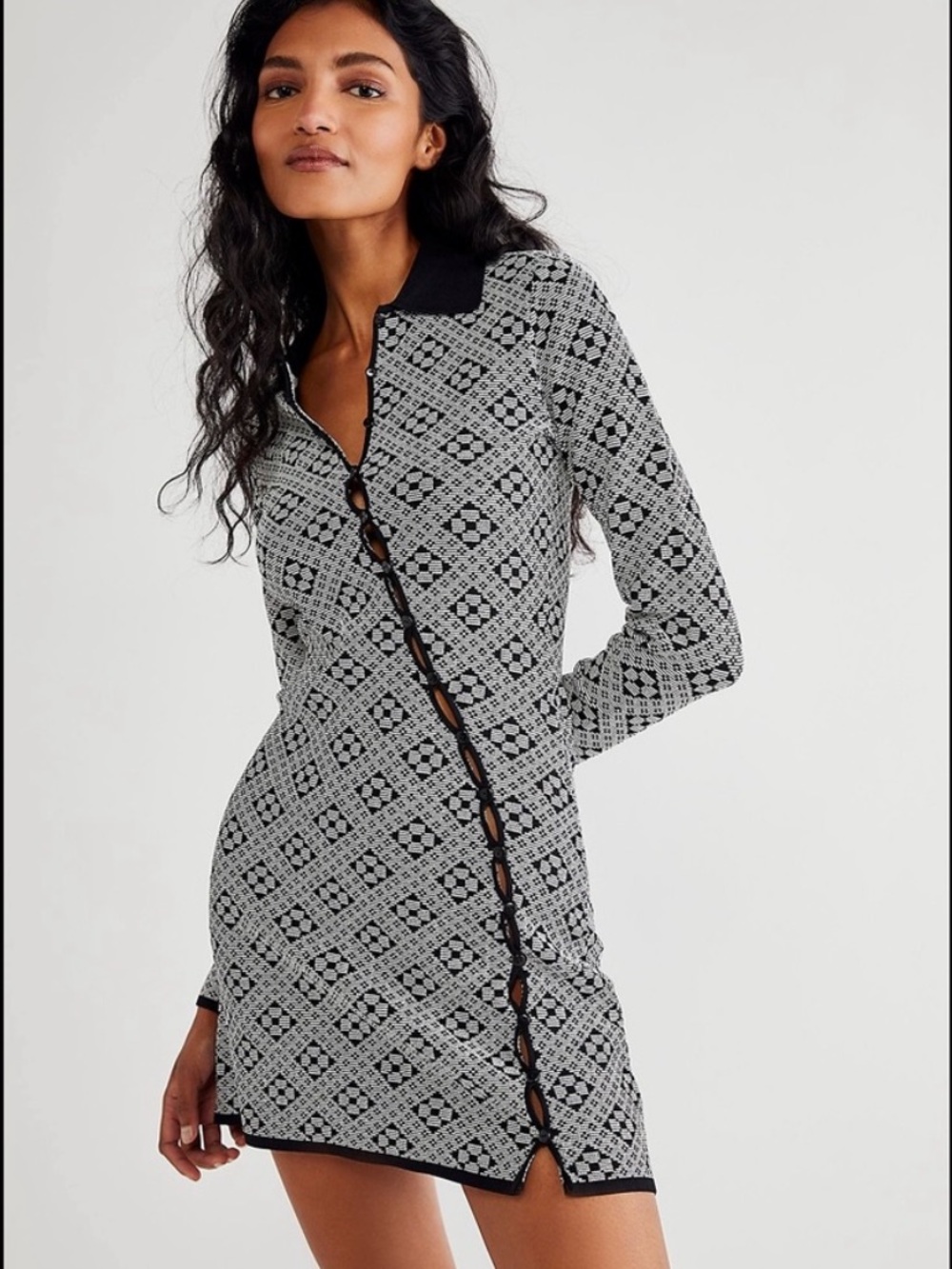 NEW Hansen & Gretel Birdie Black + White Floral Jacquard Mini Asymmetrical Dress